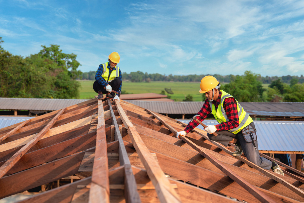 men repairing roof